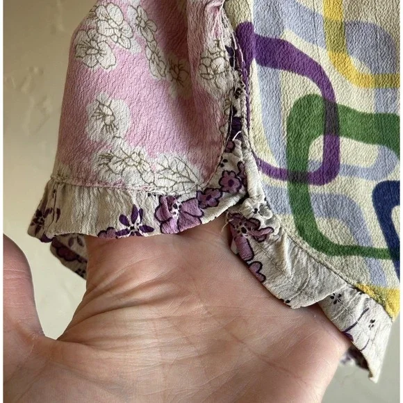 Sacred Threads Patchwork Pull On Baggy Wide Leg Cropped Pants S Boho Festival - Picture 4 of 8